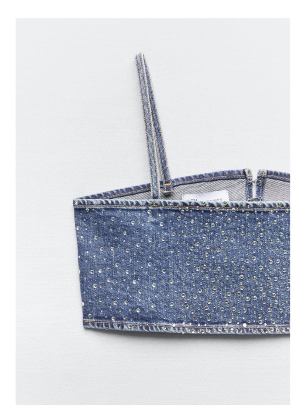 Zara Denim Blue Rhinestone Crop Top - Picture 5 of 9